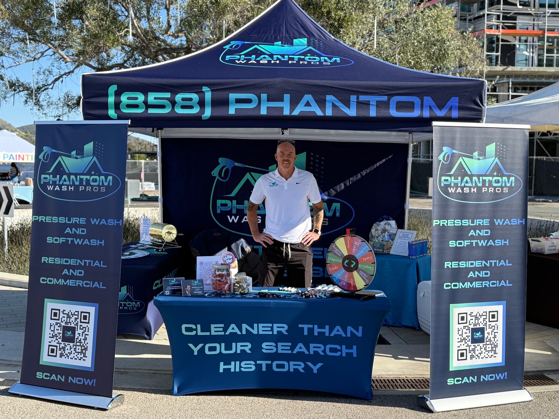 Event-Ready 10' x 10' Canopy – Custom Back Wall & Table Cover Included – STX PROMO